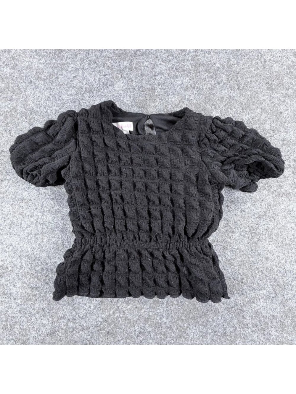 Bonnie Jean Bubble Texture Peplum Top Girls 6 Black Puff Sleeve Chic Modern